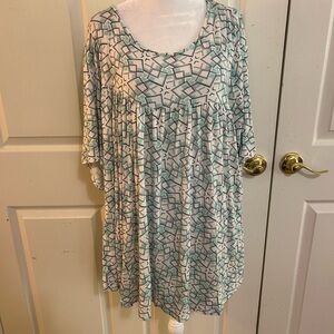 Tencede white, turquoise & black tunic, 4X